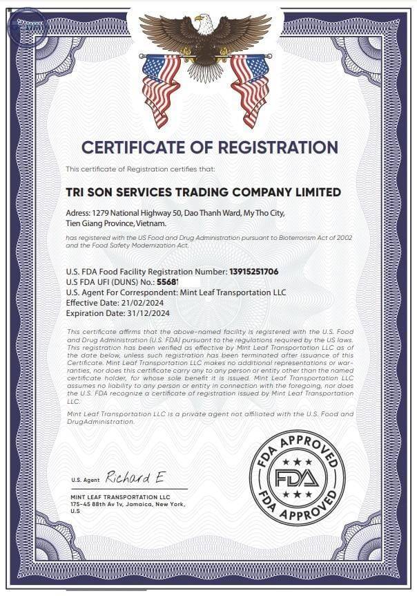 DỰ ÁN FDA - CÔNG TY TRÁCH NHIỆM HỮU HẠN THƯƠNG MẠI DỊCH VỤ TRÍ SƠN DỰ ÁN FDA - CÔNG TY TRÁCH NHIỆM HỮU HẠN THƯƠNG MẠI DỊCH VỤ TRÍ SƠN