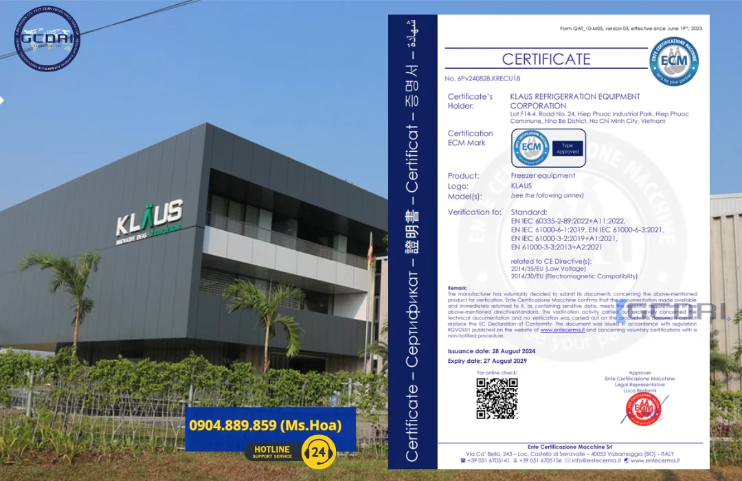 Chứng Nhận CE MARKING Công ty KLAUS - Thiết bị cấp đông Chứng Nhận CE MARKING Công ty KLAUS - Thiết bị cấp đông