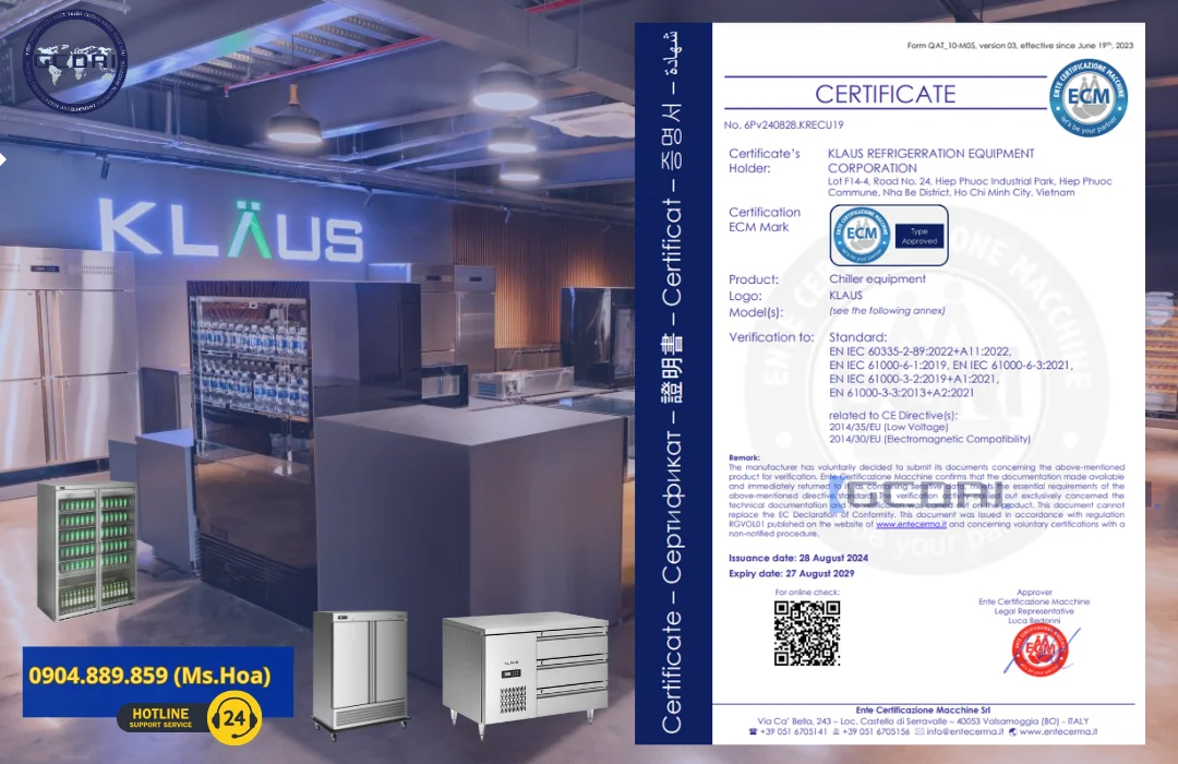 Chứng Nhận CE MARKING Công ty KLAUS - Thiết bị làm lạnh Chứng Nhận CE MARKING Công ty KLAUS - Thiết bị làm lạnh