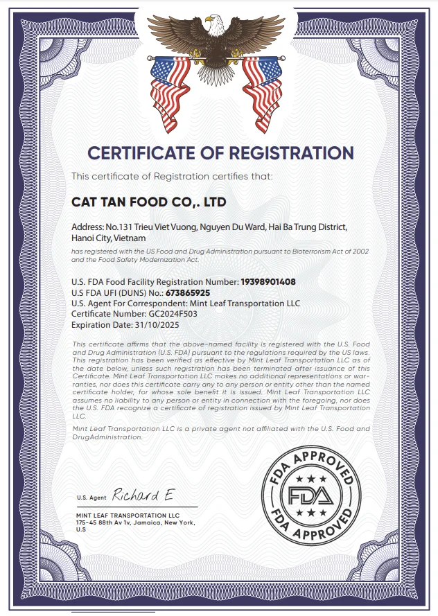 FDA - CÔNG TY TNHH THỰC PHẨM CÁT TẦN FDA - CÔNG TY TNHH THỰC PHẨM CÁT TẦN